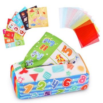 Boîte à mouchoirs pour bébé,Jouet sensoriel pour bébé,Boîte à mouchoirs avec 6 papiers froissés et 20 foulards en soie colorés