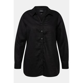 Ulla Popken Blusa in lino a maniche lunghe con colletto aperto  