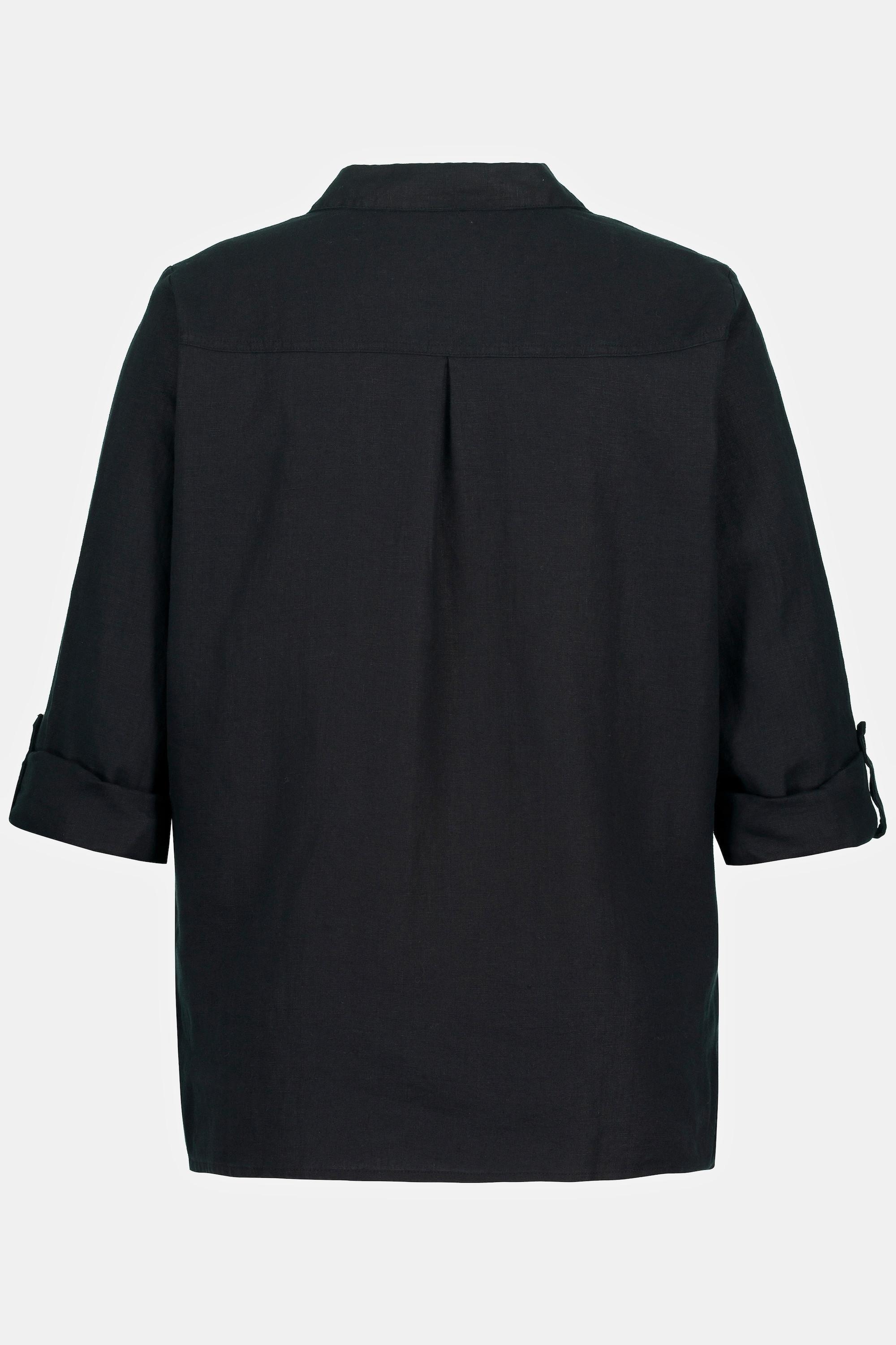 Ulla Popken Blusa in lino a maniche lunghe con colletto aperto  