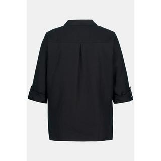 Ulla Popken Blusa in lino a maniche lunghe con colletto aperto  