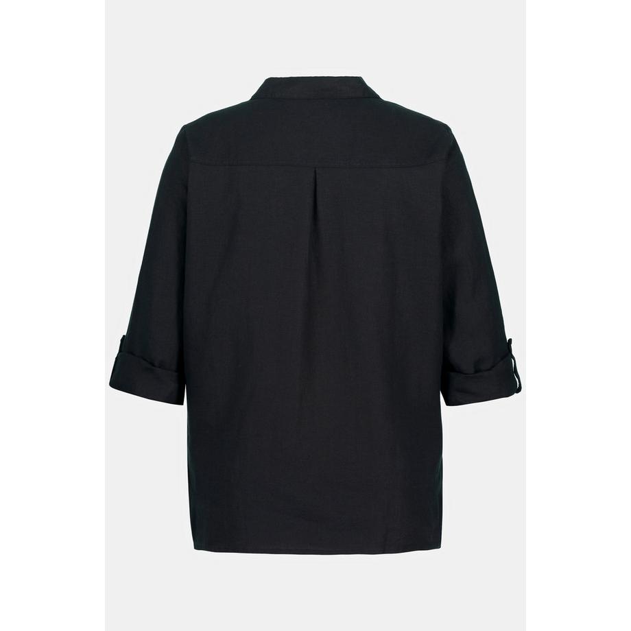 Ulla Popken Blusa in lino a maniche lunghe con colletto aperto  