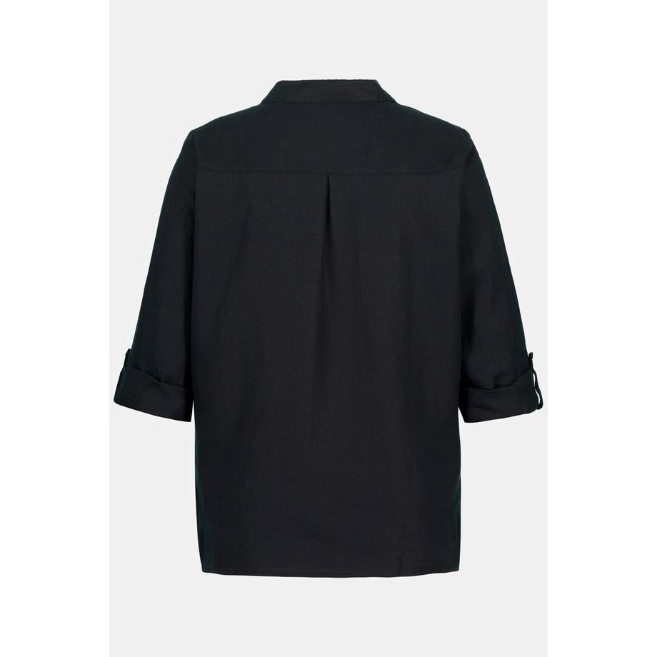 Ulla Popken Blusa in lino a maniche lunghe con colletto aperto  