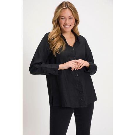 Ulla Popken Blusa in lino a maniche lunghe con colletto aperto  