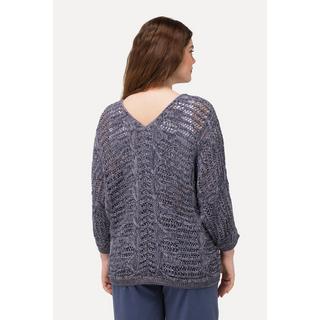 Ulla Popken  Pullover, Ajourmuster, V-Ausschnitt, 3/4-Arm, Biobaumwolle 