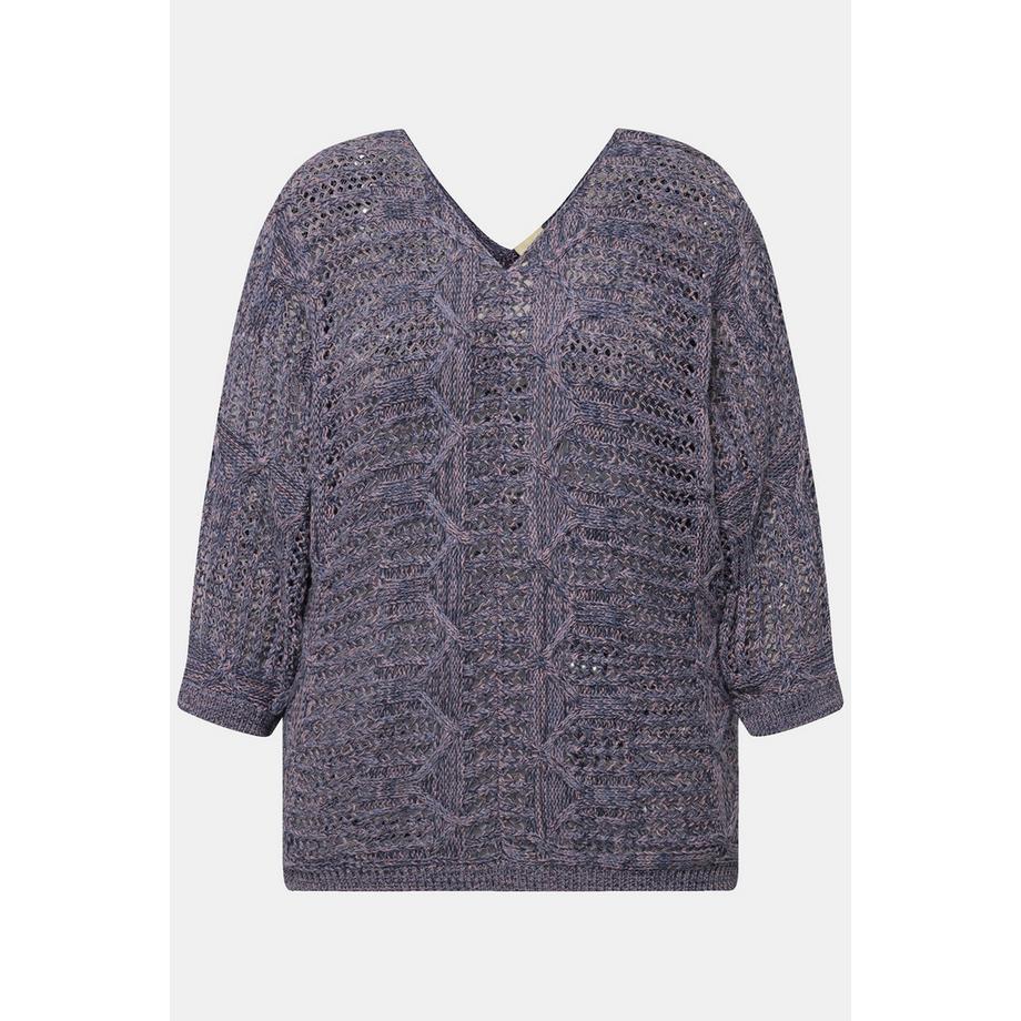 Ulla Popken Pull Ajouré Col V Manches 3/4  