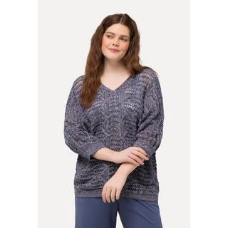 Ulla Popken  Pullover, Ajourmuster, V-Ausschnitt, 3/4-Arm, Biobaumwolle 