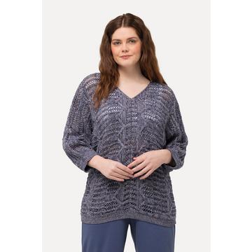 Pullover, Ajourmuster, V-Ausschnitt, 3/4-Arm, Biobaumwolle