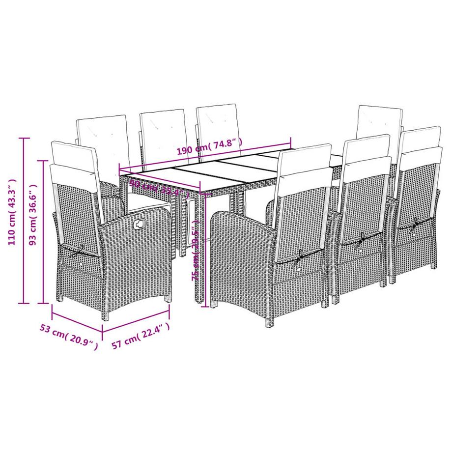 VidaXL Ensemble de salle à manger de jardin rotin synthétique  