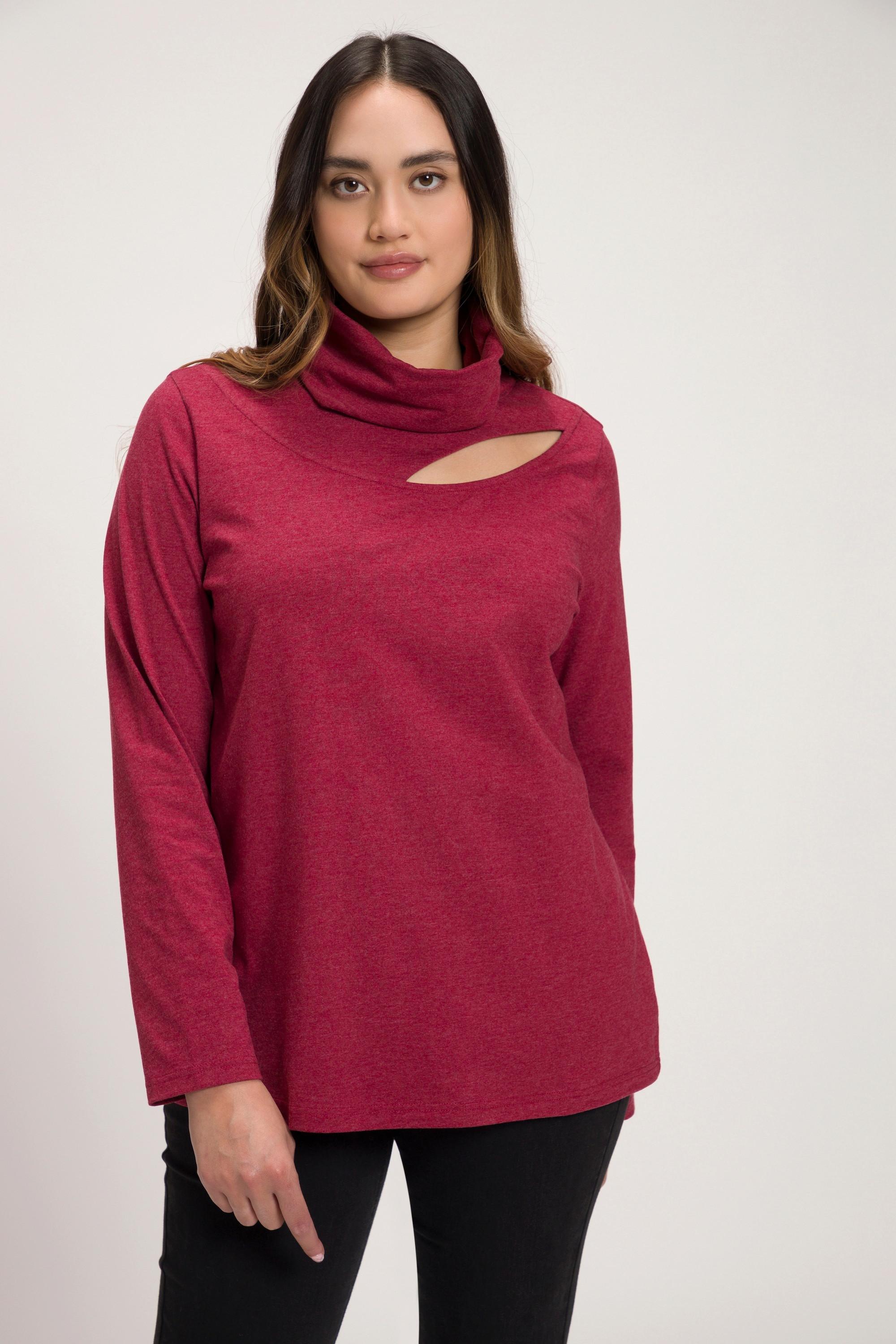 Ulla Popken  Shirt, Cut-Out, Classic, Stehkragen, Langarm 