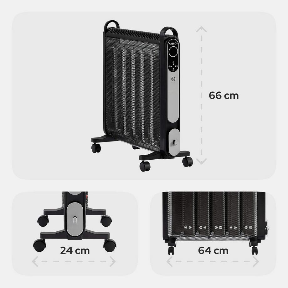 Arebos Riscaldatore Convettore Portatile 2000 W Riscaldatore Elettrico Nero  