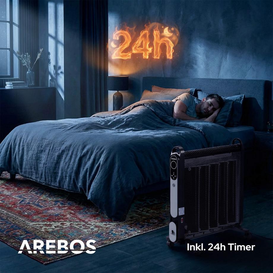 Arebos Riscaldatore Convettore Portatile 2000 W Riscaldatore Elettrico Nero  