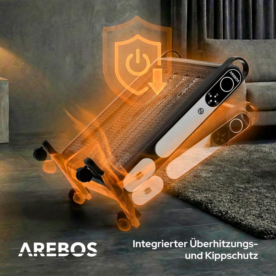 Arebos Riscaldatore Convettore Portatile 2000 W Riscaldatore Elettrico Nero  