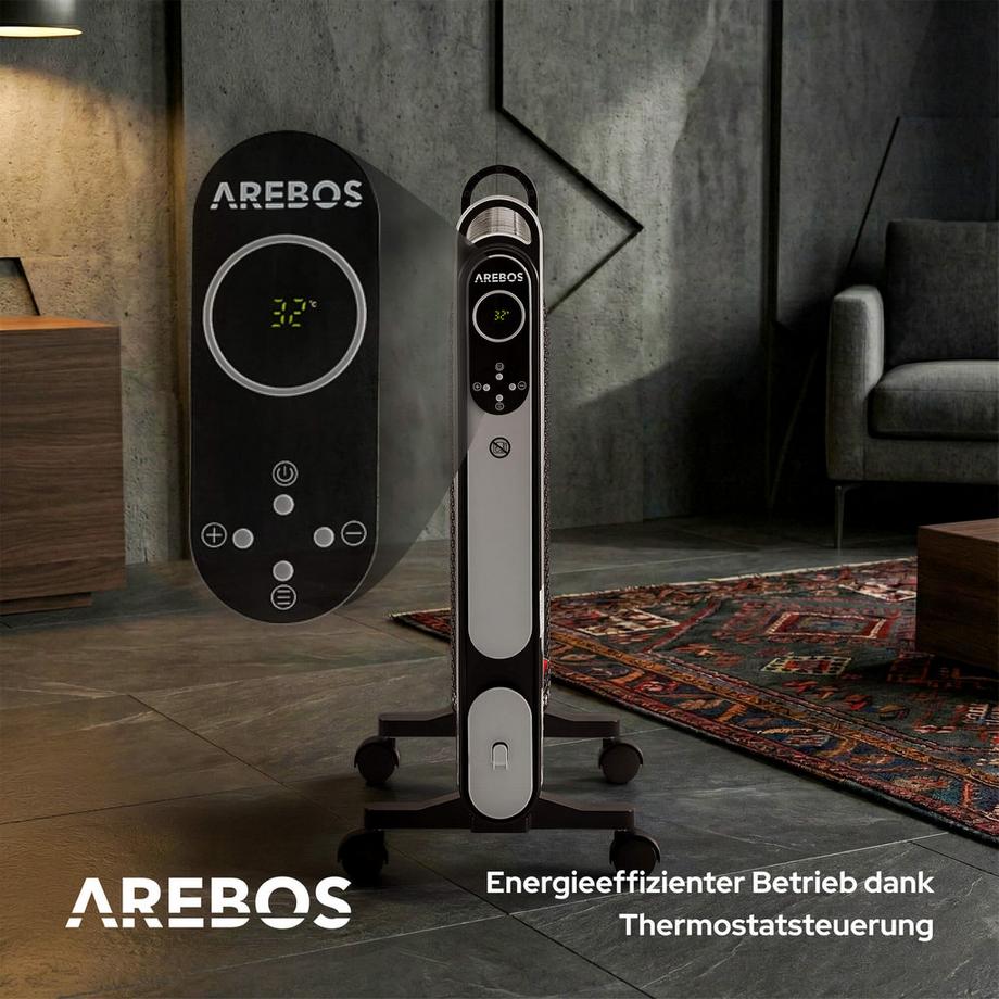 Arebos Riscaldatore Convettore Portatile 2000 W Riscaldatore Elettrico Nero  
