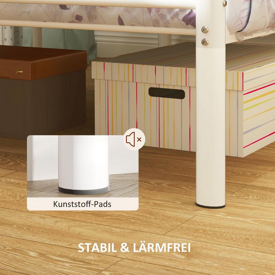 Northio Bettrahmen für Matratze 200 x 90 cm, Bettgestell 88 cm hoch Einzelbettgestell aus Stahl, für Schlafzimmer Gästezimmer, Weiß  