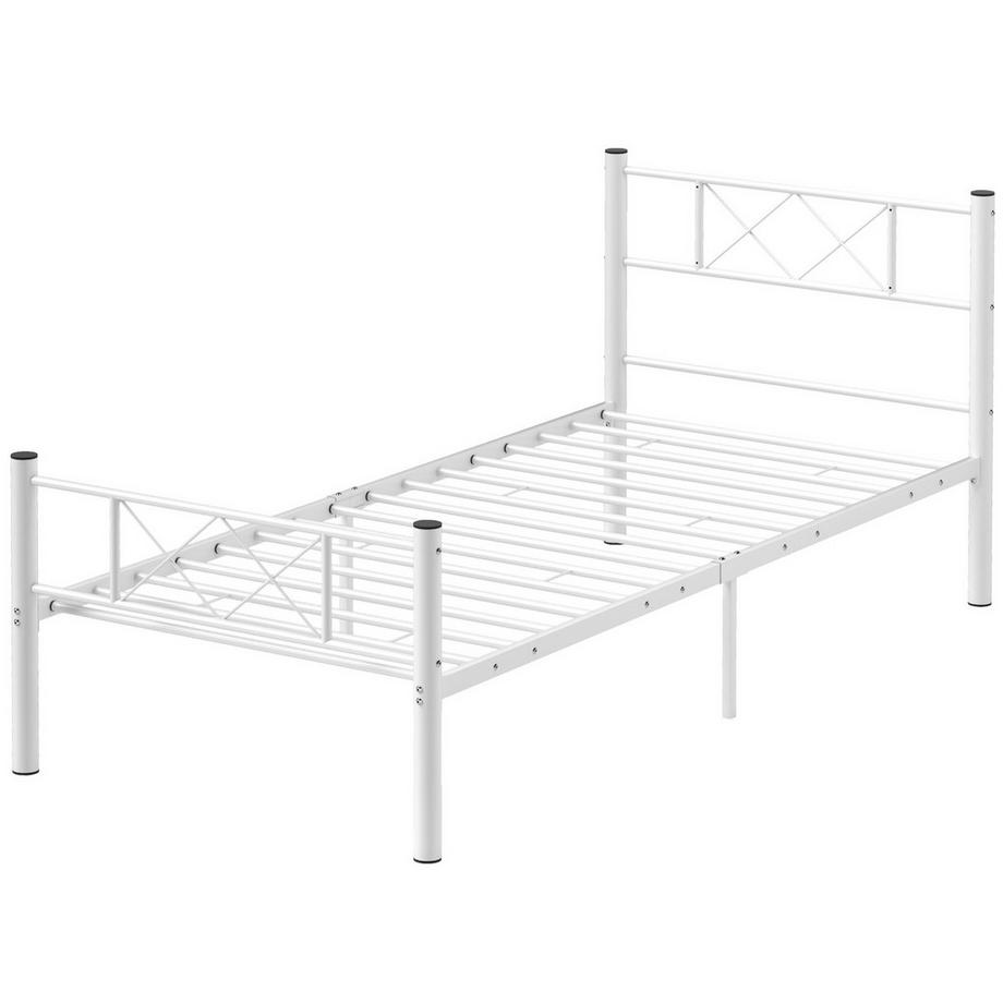 Northio Bettrahmen für Matratze 200 x 90 cm, Bettgestell 88 cm hoch Einzelbettgestell aus Stahl, für Schlafzimmer Gästezimmer, Weiß  