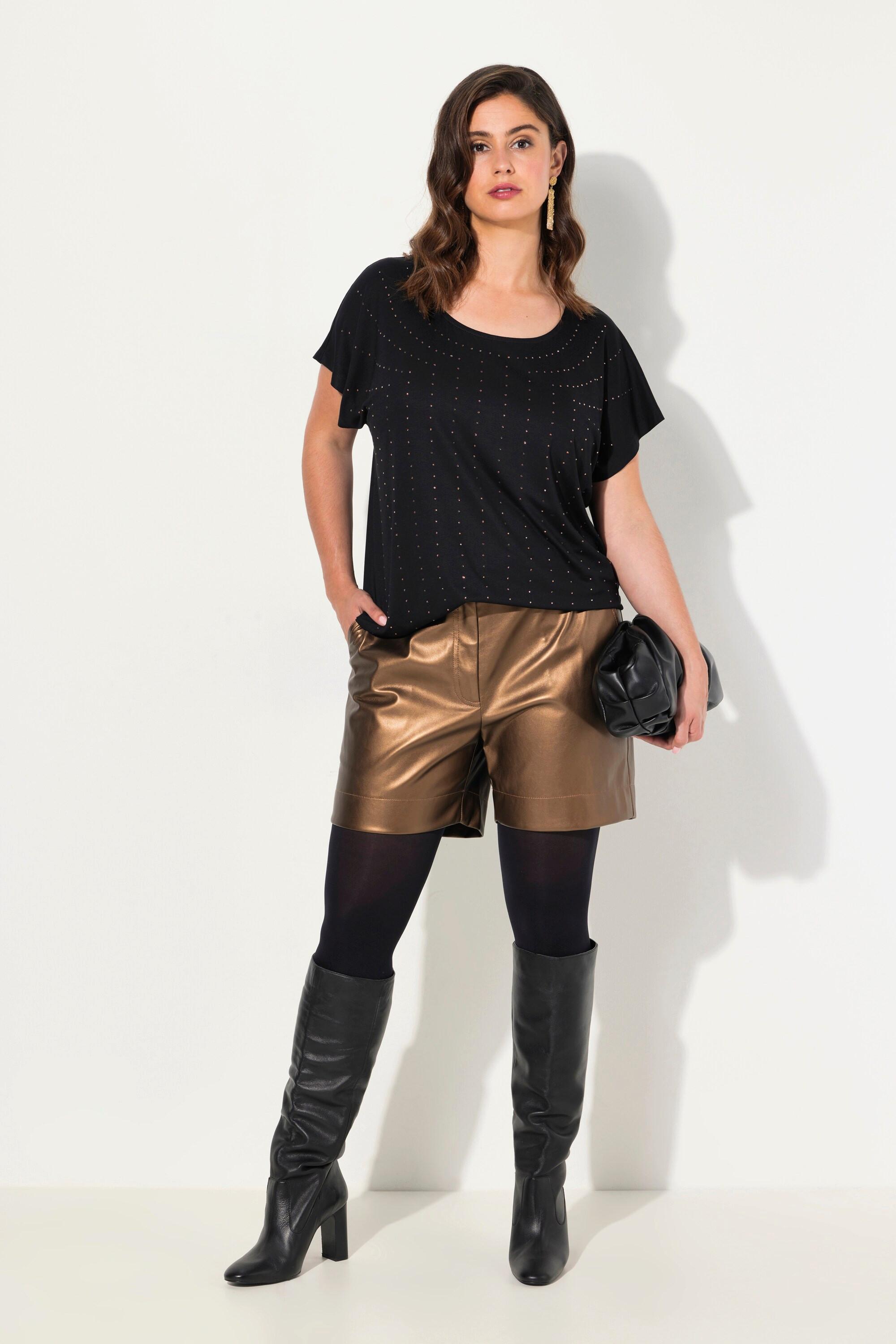 Ulla Popken Short Similicuir Coupe Large Ceinture Confortable  