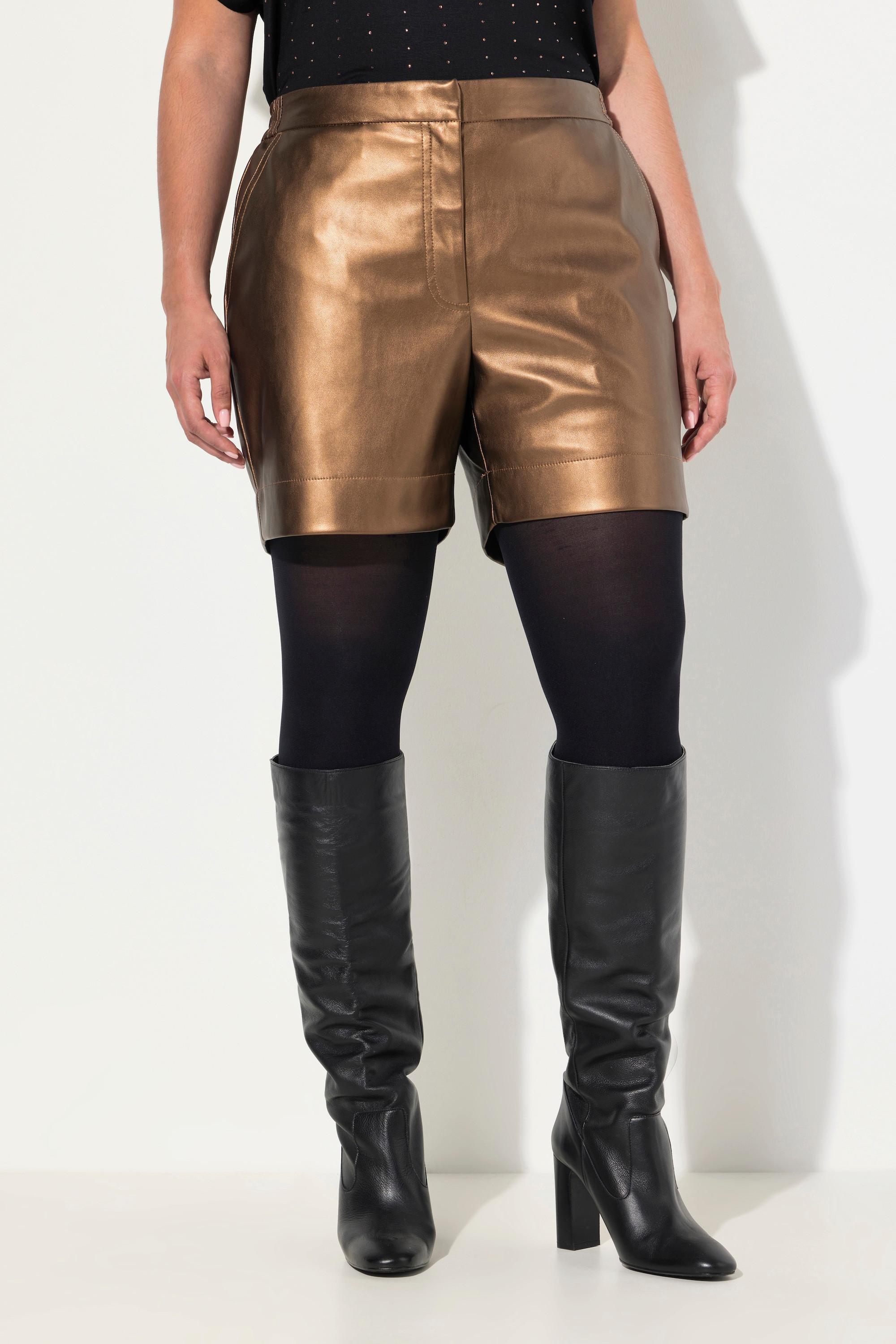 Ulla Popken Short Similicuir Coupe Large Ceinture Confortable  