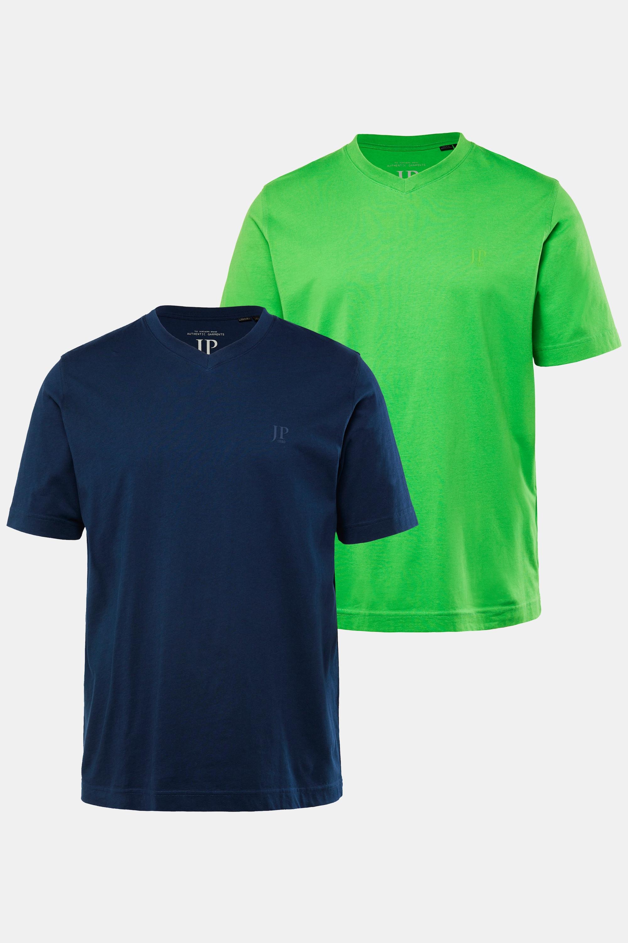 JP1880  T-shirts, collection Basic, lot de 2. Col en V et manches courtes vert pomme 