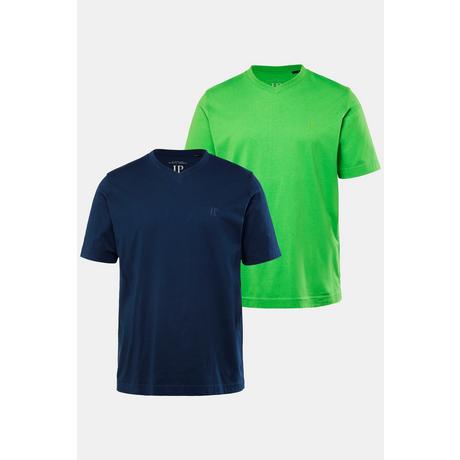 JP1880  T-shirts, collection Basic, lot de 2. Col en V et manches courtes vert pomme 