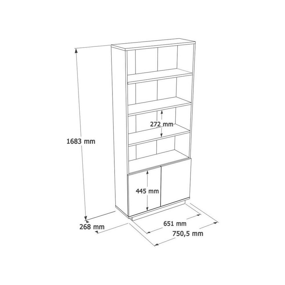 Vente-unique Bibliothèque avec 2 portes et 4 niches - Blanc et naturel - LOTULA  