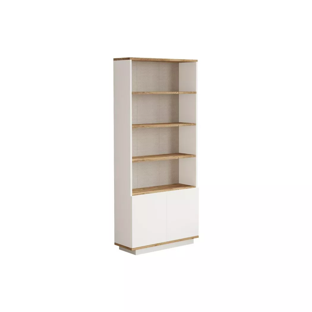 Vente-unique - Bibliothèque avec 2 portes et 4 niches - Blanc et naturel - LOTULA, One Size, Beige