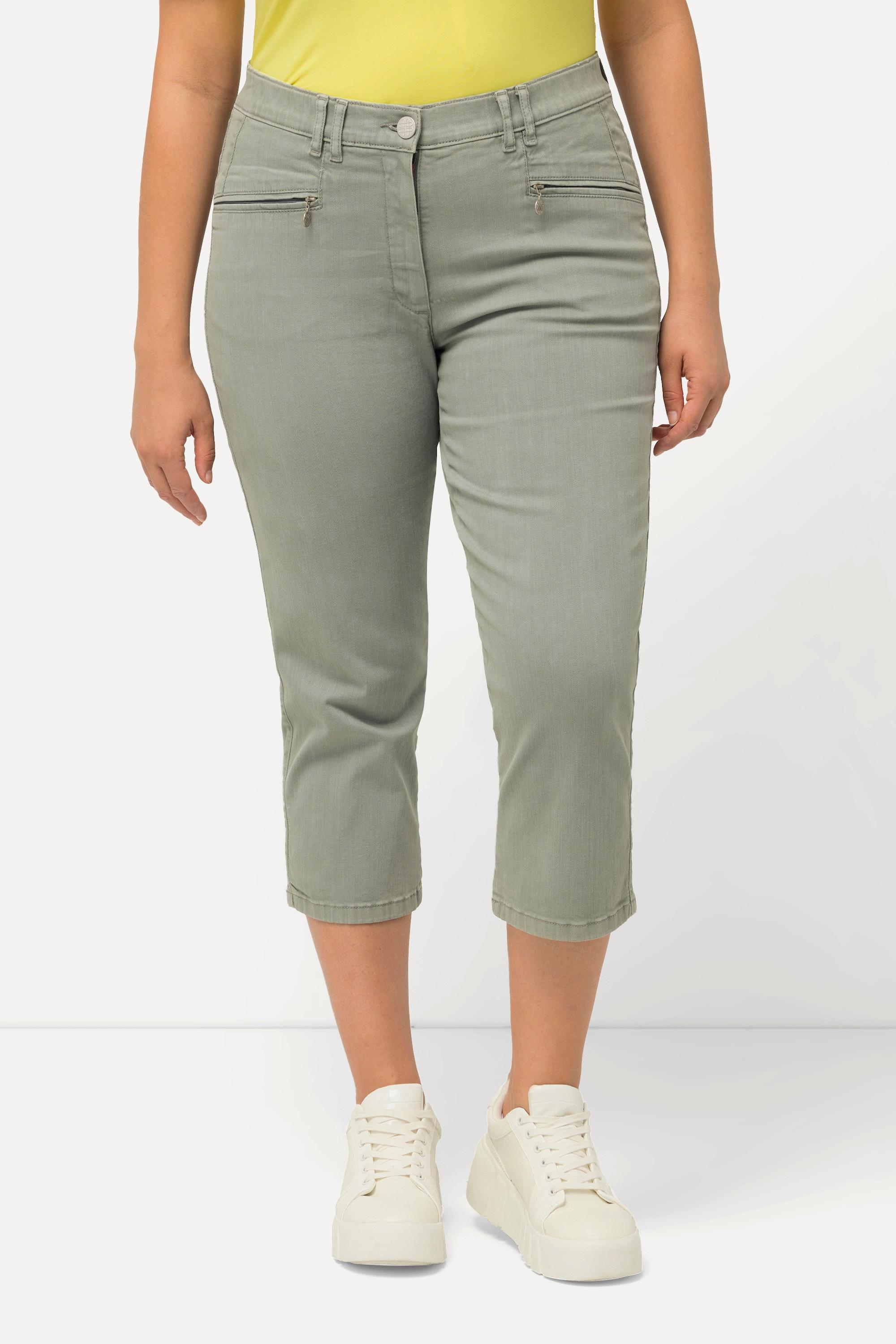 Ulla Popken  Pantaloni a 7/8 modello Mony in comodo tessuto elasticizzato con tasche con zip 