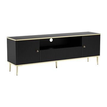 TV-Möbel - 2 Türen, 1 Schublade und 1 Ablagefach - MDF und Stahl - Schwarz und Goldfarben - SINEAD von Pascal MORABITO