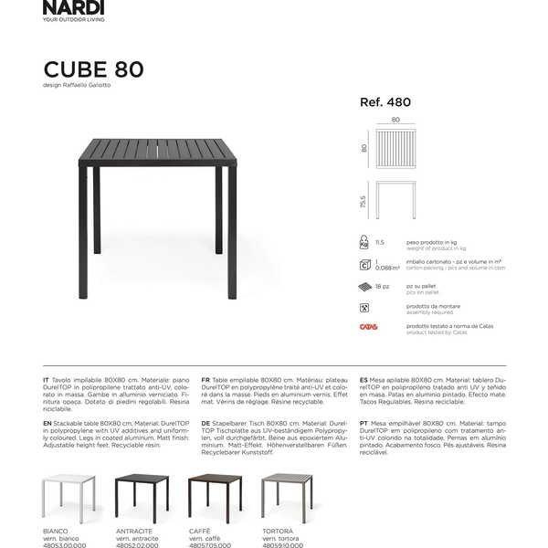 NARDI outdoor Table de jardin empilable Cube blanc 80  