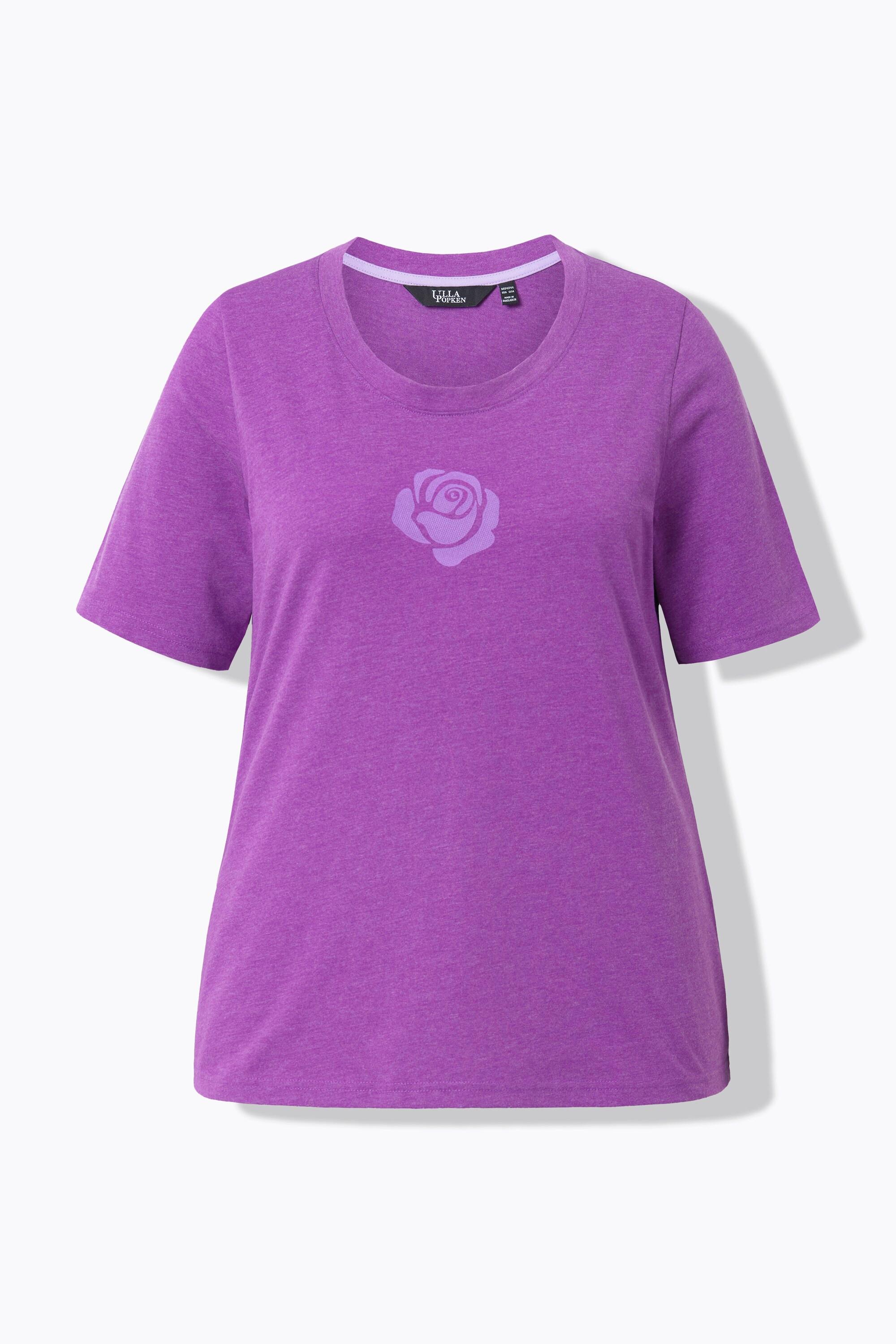 Ulla Popken  T-shirt motif rose, coupe Classic, col rond et manches courtes 