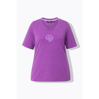 Ulla Popken  T-shirt motif rose, coupe Classic, col rond et manches courtes 