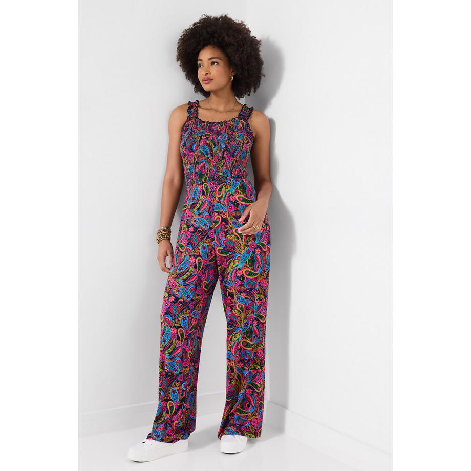 Jersey-Jumpsuit mit Paisley-Print und gesmoktem Oberteil