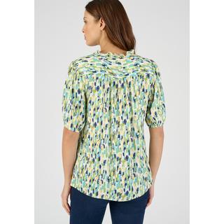 Damart  Geblümte Jacquard-Bluse mit Reliefstruktur, V-Ausschnitt mit Volants, Schulterpasse angerüscht. 