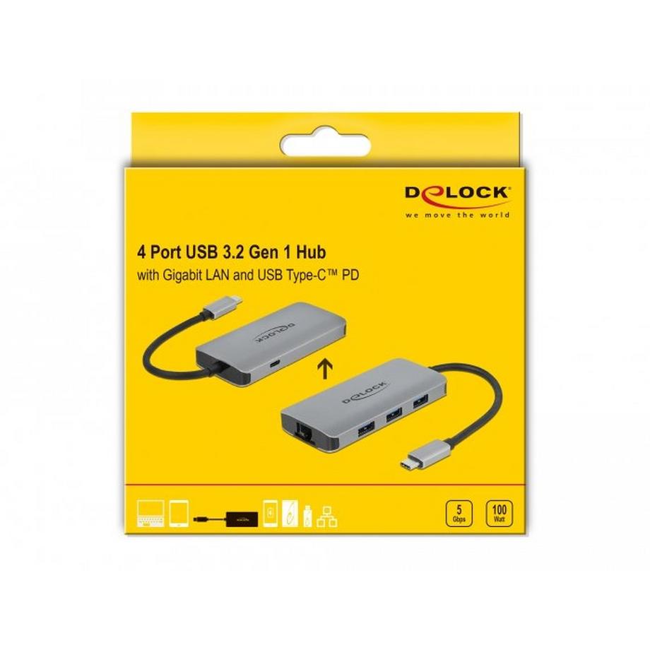 DeLock  63252 Notebook-Dockingstation & Portreplikator Kabelgebunden USB 3.2 Gen 1 (3.1 Gen 1) Type-C Grau 