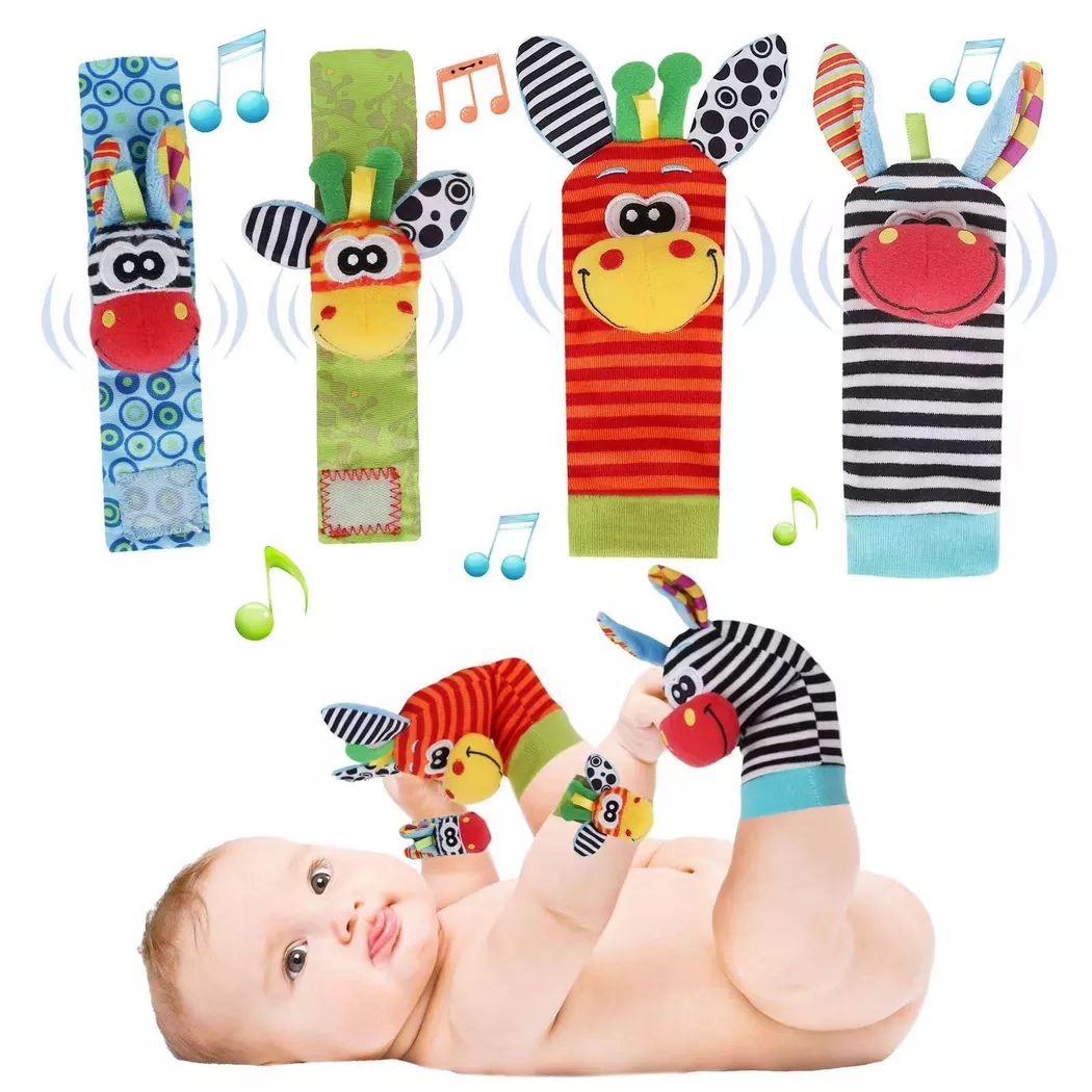 Activity-board - 4Pcs Rassel Baby Socken Baby Spielzeug Handgelenk und Neugeborenen Spielzeug für Babys, Früherziehung, One Size, Multicolor