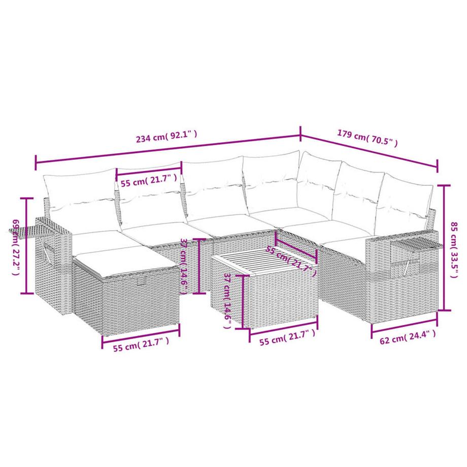 VidaXL set divano da giardino Polirattan  
