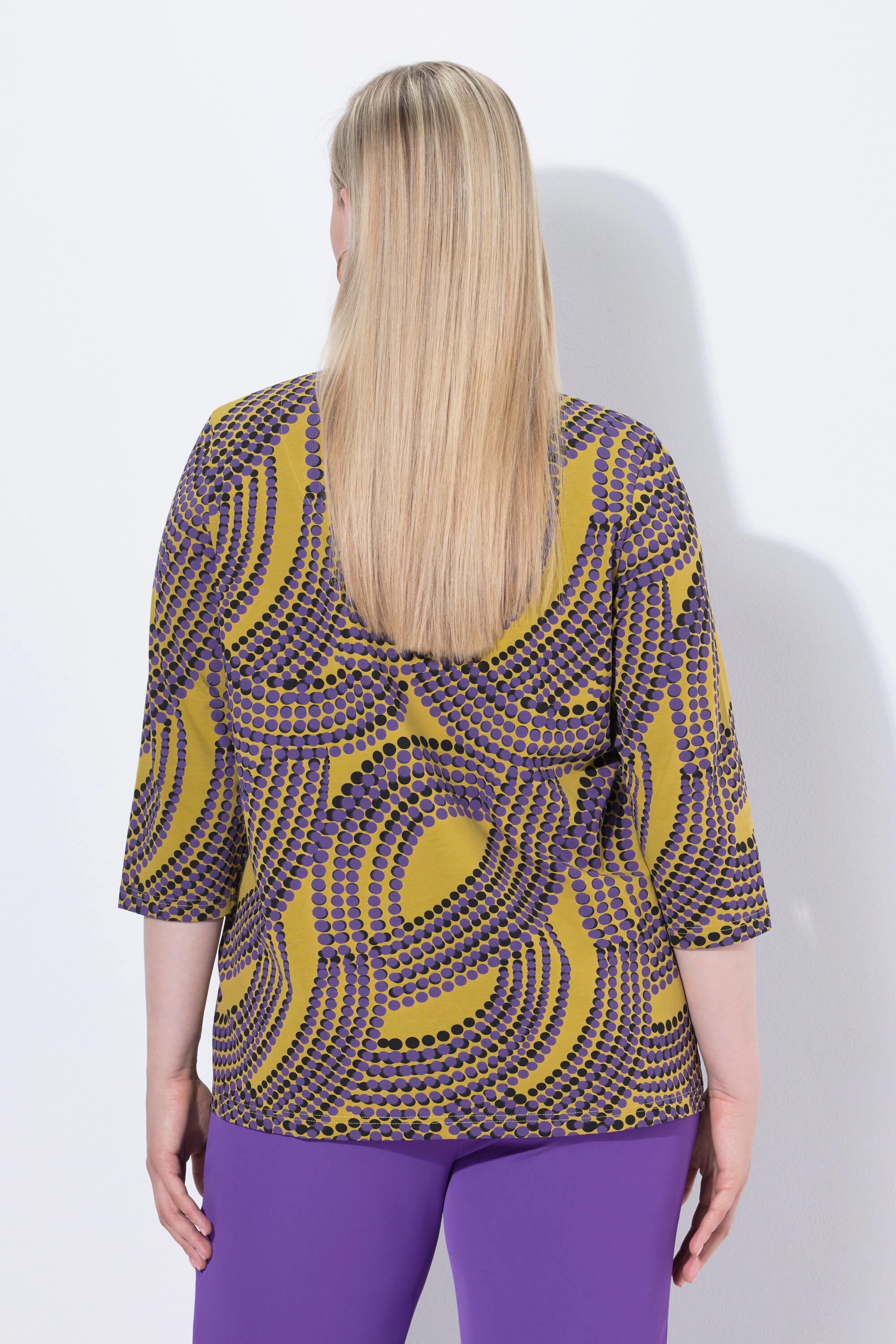 Ulla Popken T-shirt à pois Col Jabot Encolure V Manches 3/4  