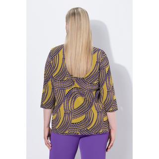 Ulla Popken T-shirt à pois Col Jabot Encolure V Manches 3/4  