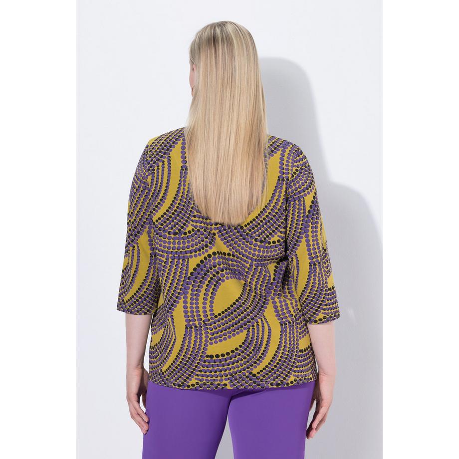 Ulla Popken Maglia a Pois Collo a Calice Scollo a V Maniche 3/4  