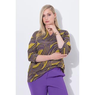 Ulla Popken T-shirt à pois Col Jabot Encolure V Manches 3/4  