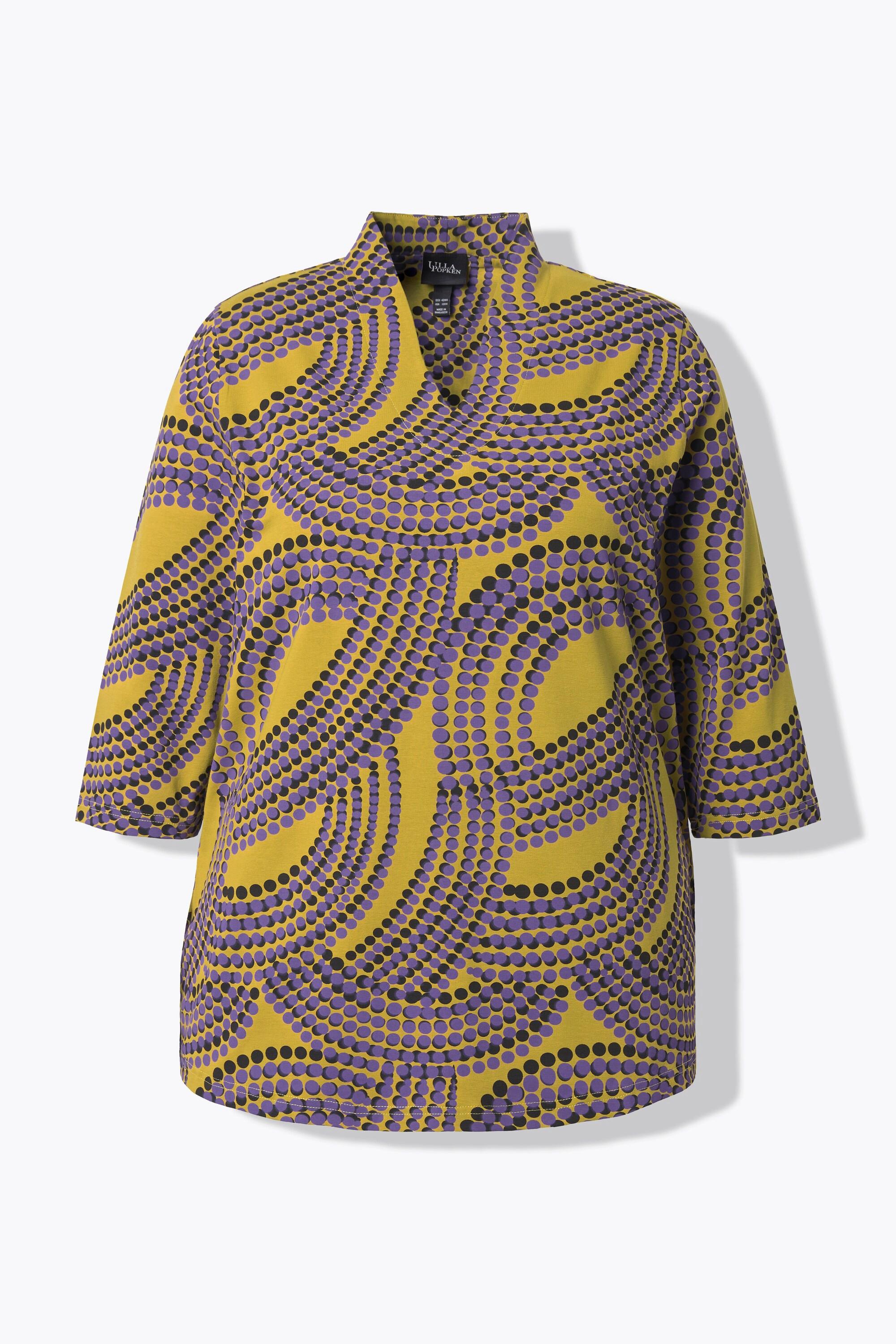 Ulla Popken T-shirt à pois Col Jabot Encolure V Manches 3/4  