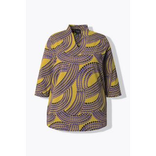 Ulla Popken T-shirt à pois Col Jabot Encolure V Manches 3/4  