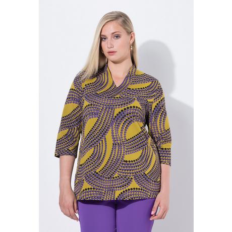 Ulla Popken T-shirt à pois Col Jabot Encolure V Manches 3/4  