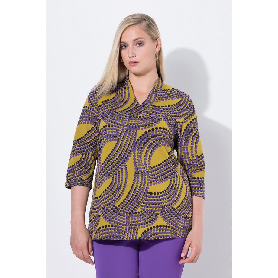 Ulla Popken Maglia a Pois Collo a Calice Scollo a V Maniche 3/4  