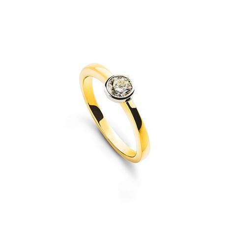 MUAU Schmuck  Solitär Ring Zargen-Fassung Gelbgold 750, Brillanten 0.15ct. Fassung Weissgold 750 