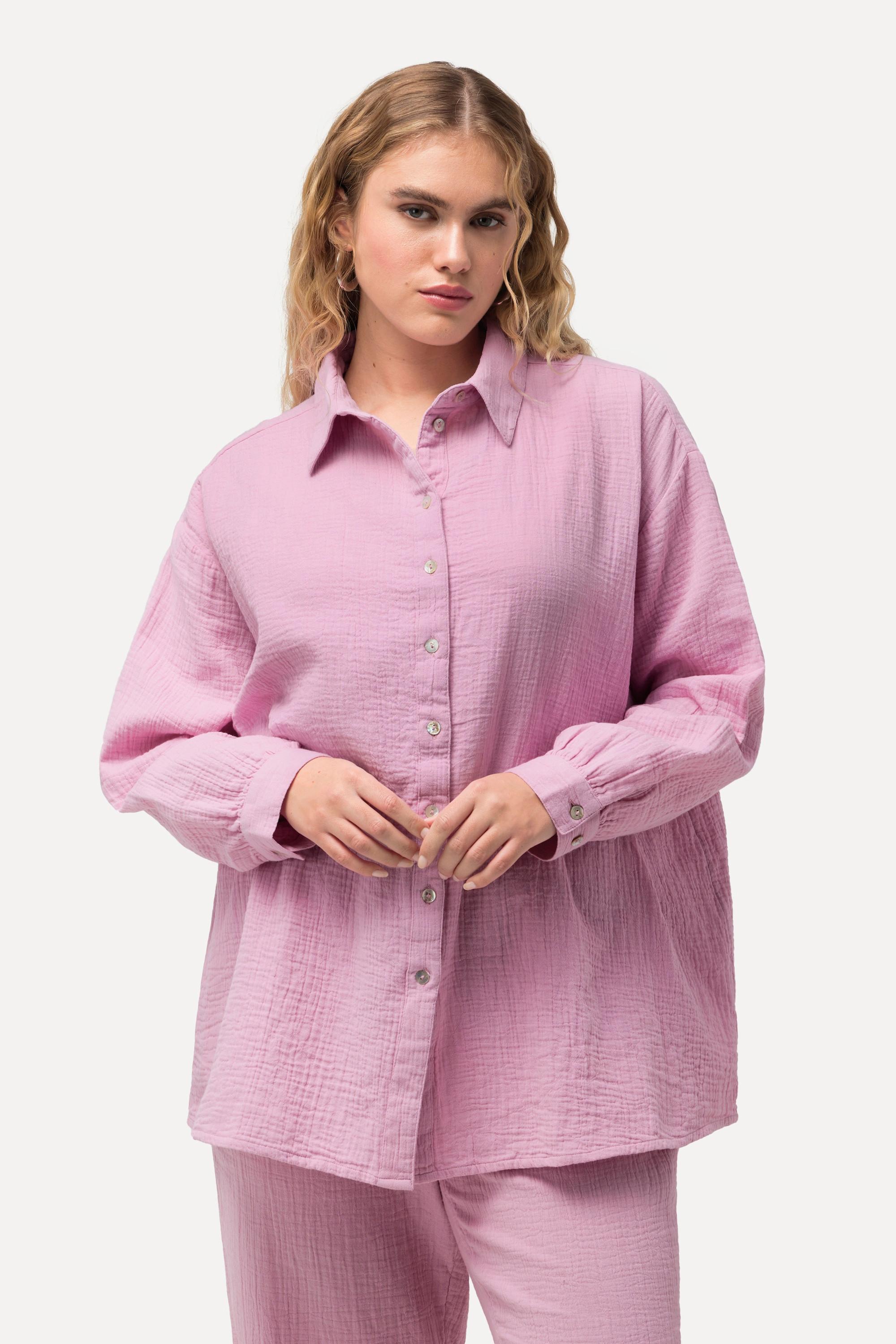 Ulla Popken  Camicia in mussola dal taglio oversize con collo da camicia e maniche lunghe 