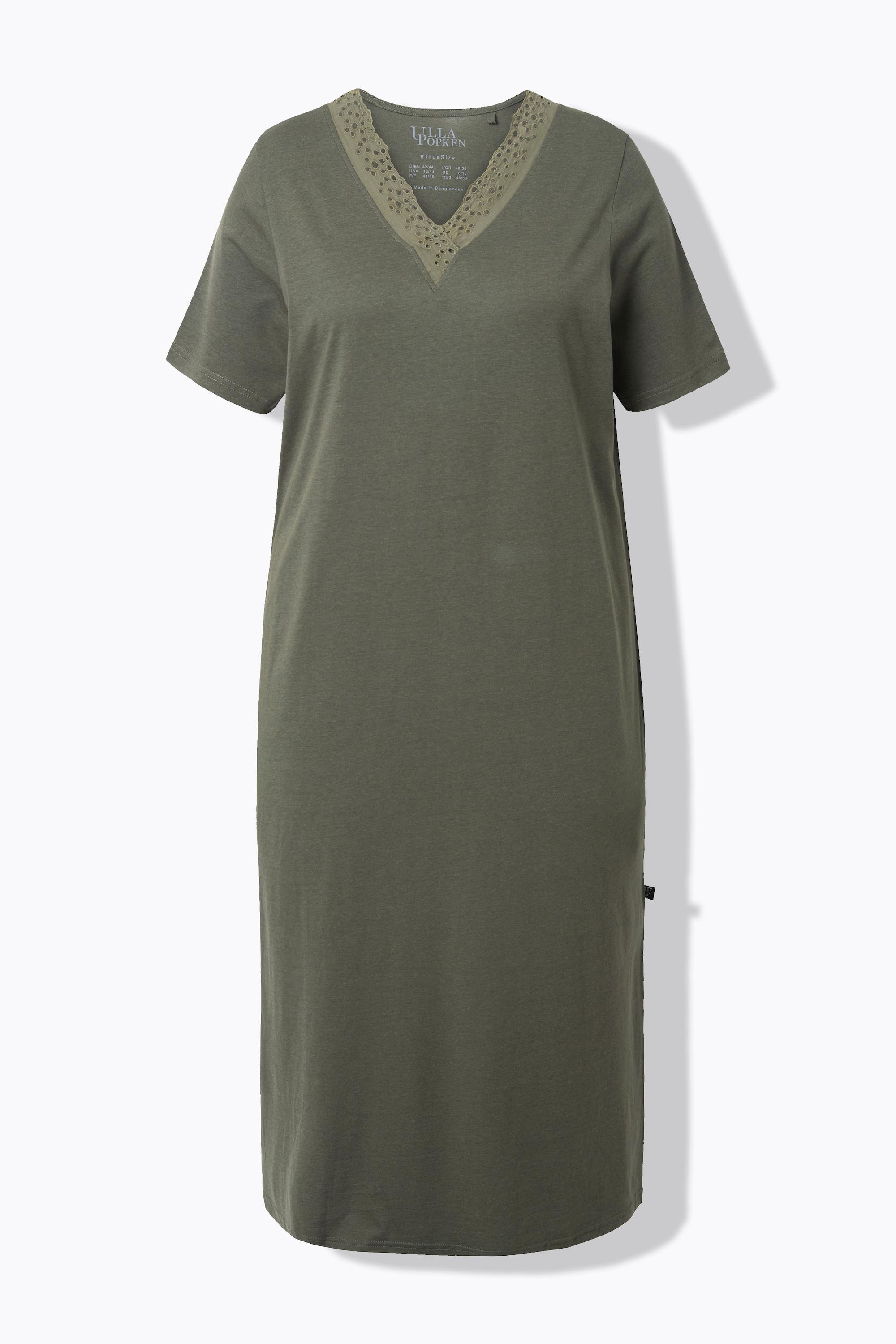 Ulla Popken Camicia da notte Ricami Traforati Scollo a V Mezza Manica  