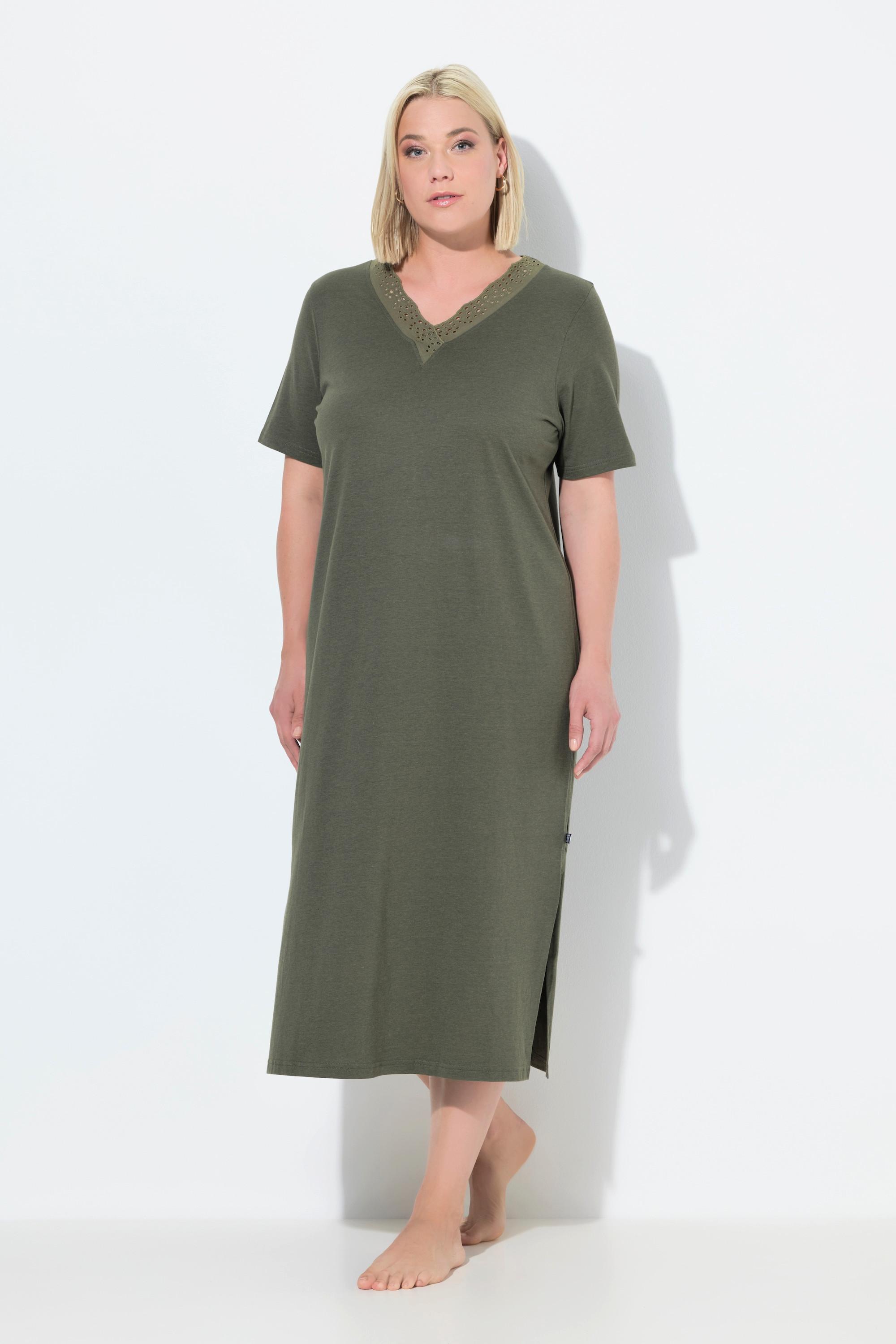 Ulla Popken Camicia da notte Ricami Traforati Scollo a V Mezza Manica  