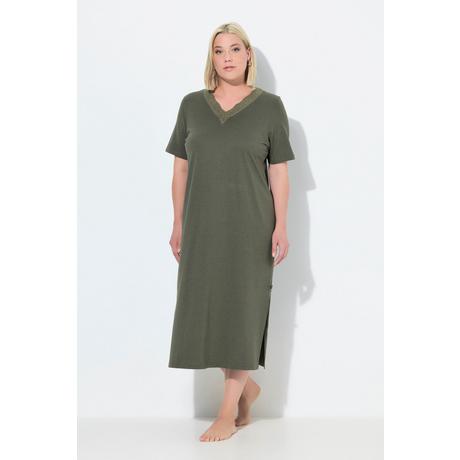 Ulla Popken Camicia da notte Ricami Traforati Scollo a V Mezza Manica  