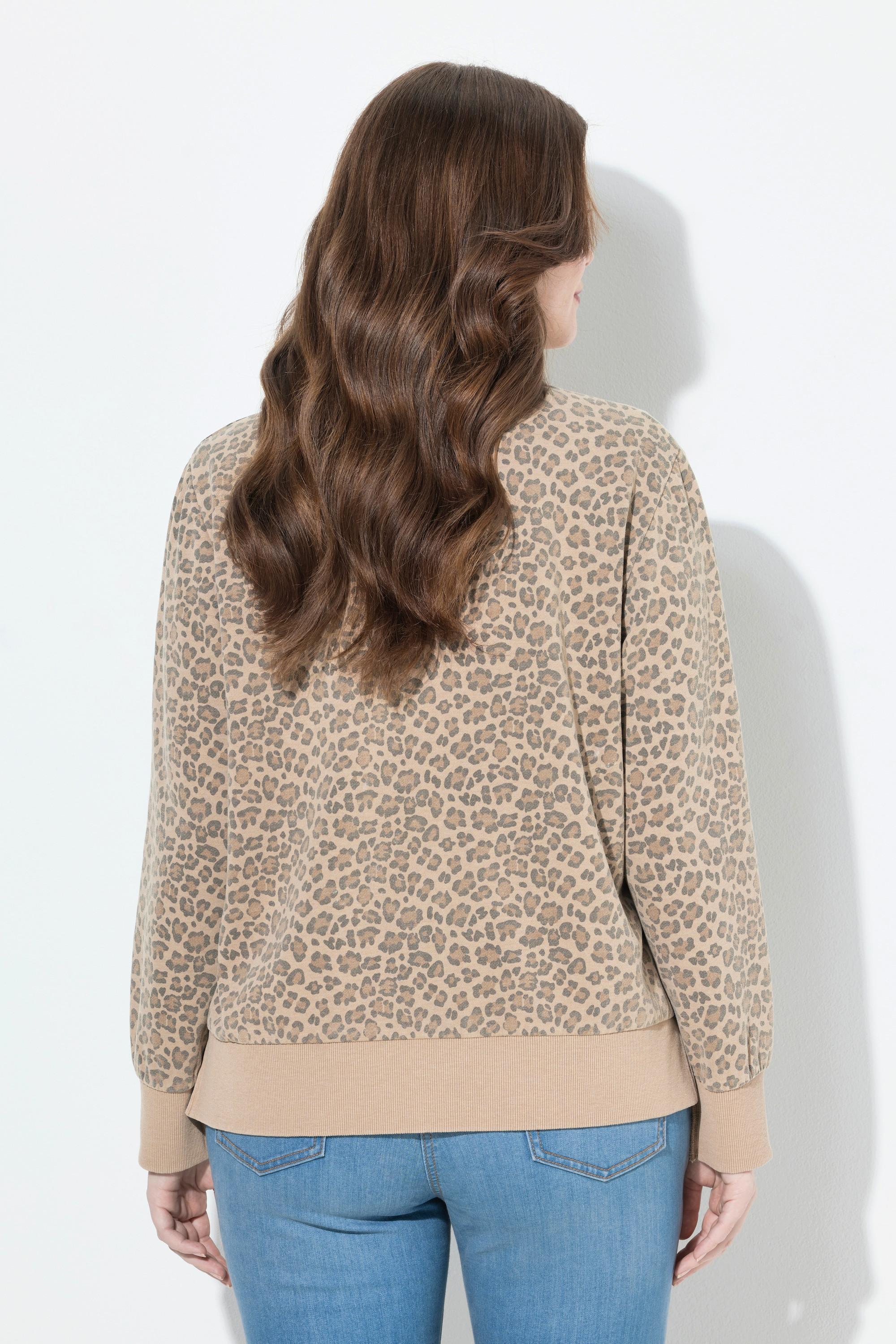 Ulla Popken Blouson Molleton Imprimé Léopard Col Rond Manches Longues  