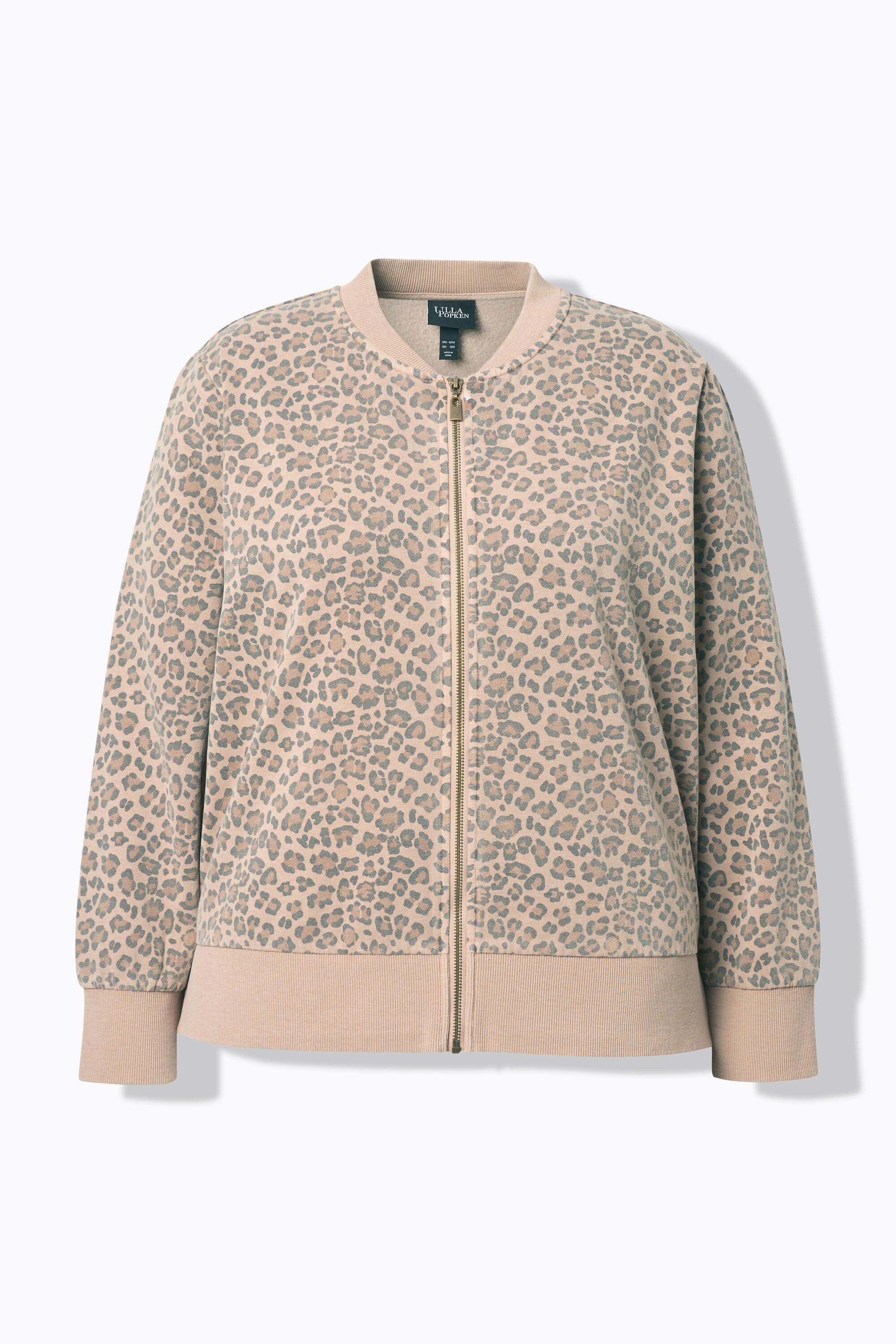 Ulla Popken Blouson Molleton Imprimé Léopard Col Rond Manches Longues  